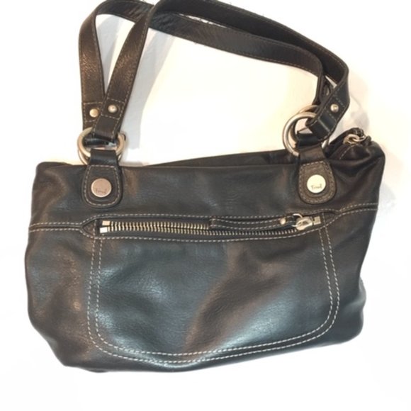 FOSSIL Black Super Soft Leather Satchel Zip Handbag Dbl Strap 13"x10" - Picture 4 of 16
